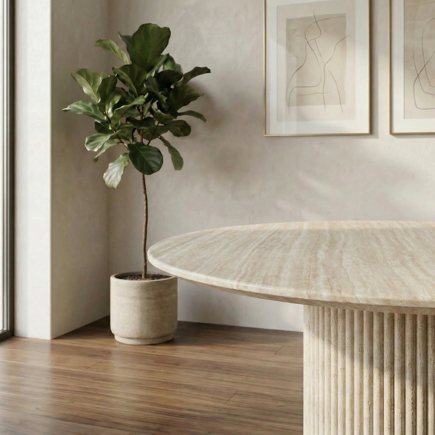 Pompeii 120cm Round Travertine-Look Dining Table