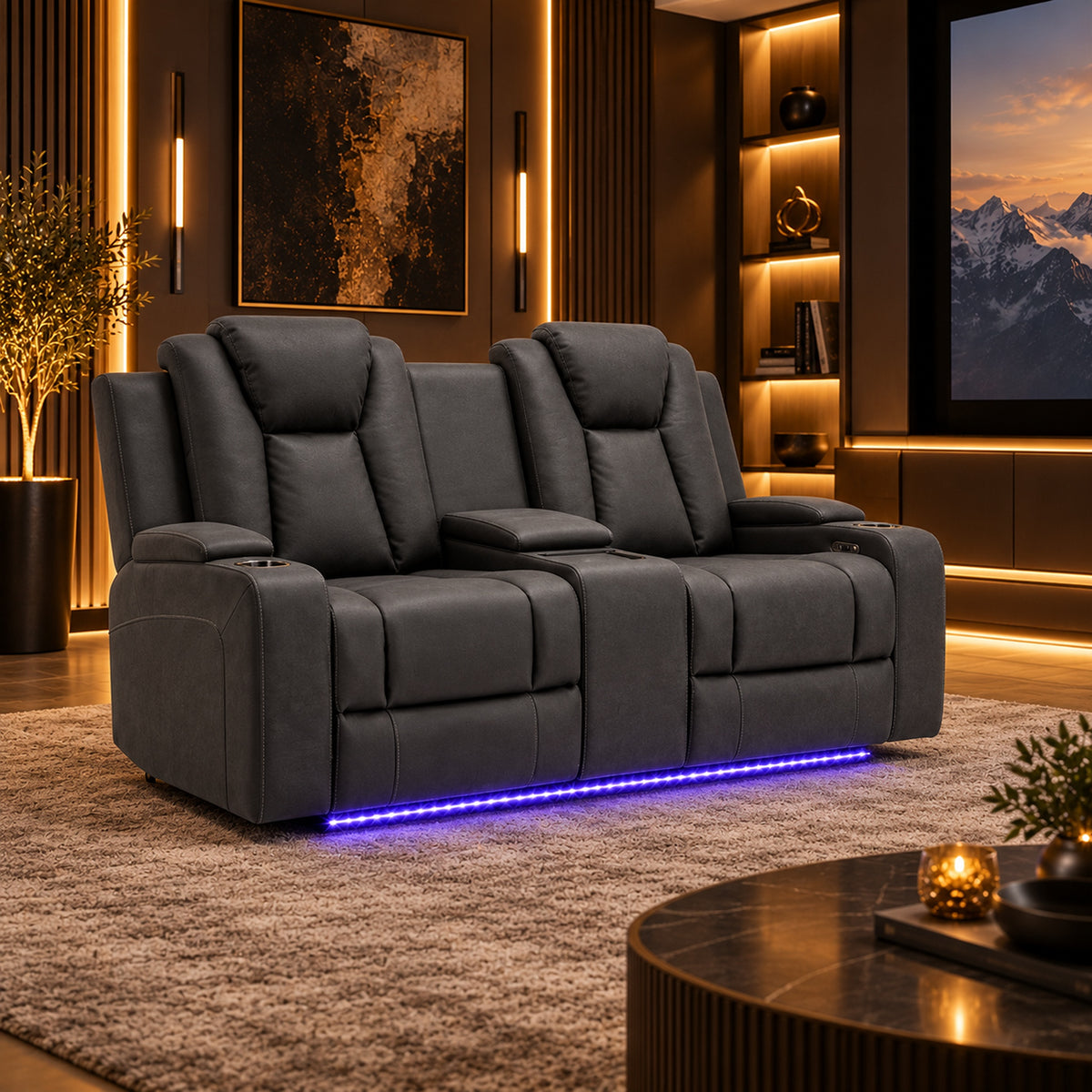 Arena 2 Seater Dual Motor Electric Recliner - Charcoal