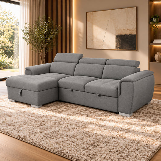 Capri 2 Seater Sofa Bed with Storage Chaise - Grey
