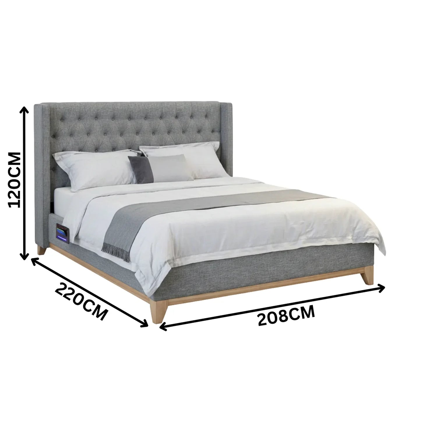 Colmar Fabric Bed Frame Dark Grey Buttoned