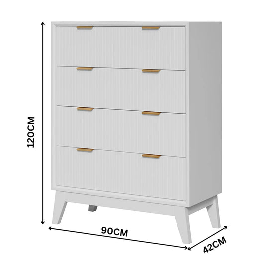 Ella White Acacia 4 Drawer Tallboy