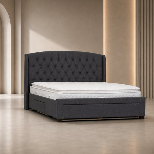 Kingston Dark Grey Fabric Storage Bed Frame with 4 Drawers