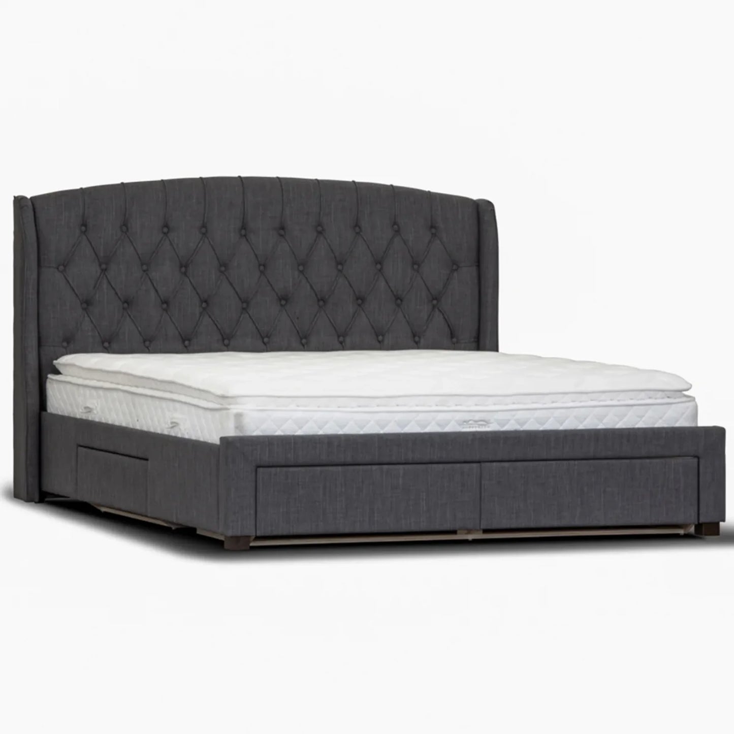 Kingston Luxury Fabric Bed Frame with 4 Drawers Dark Grey