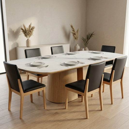Medora 7 Piece Ceramic Dining Suite with Leather Chairs