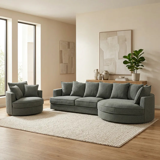 Penthouse 3 Seater Curved Chaise Sofa & Swivel Chair