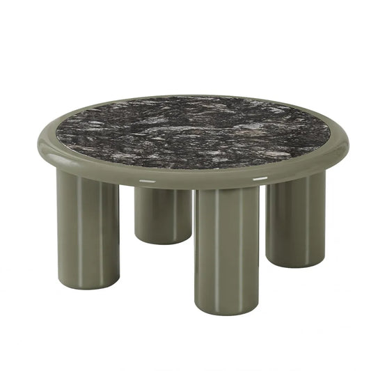 Tiber 80cm Grey Marble & Olive Coffee Table