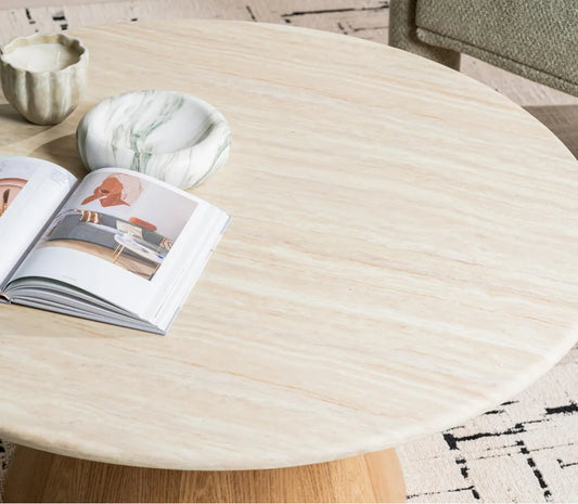 Waverley 100cm Round Marble Coffee Table - White Travertine