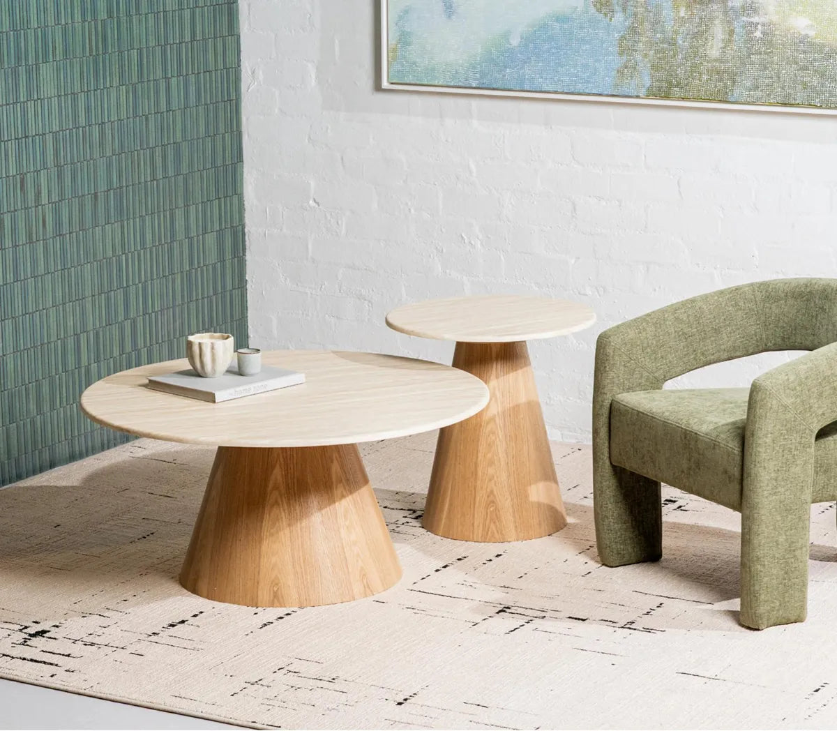 Waverley 100cm Round Marble Coffee Table - White Travertine