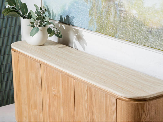 Waverley 180cm Marble Buffet - White Travertine