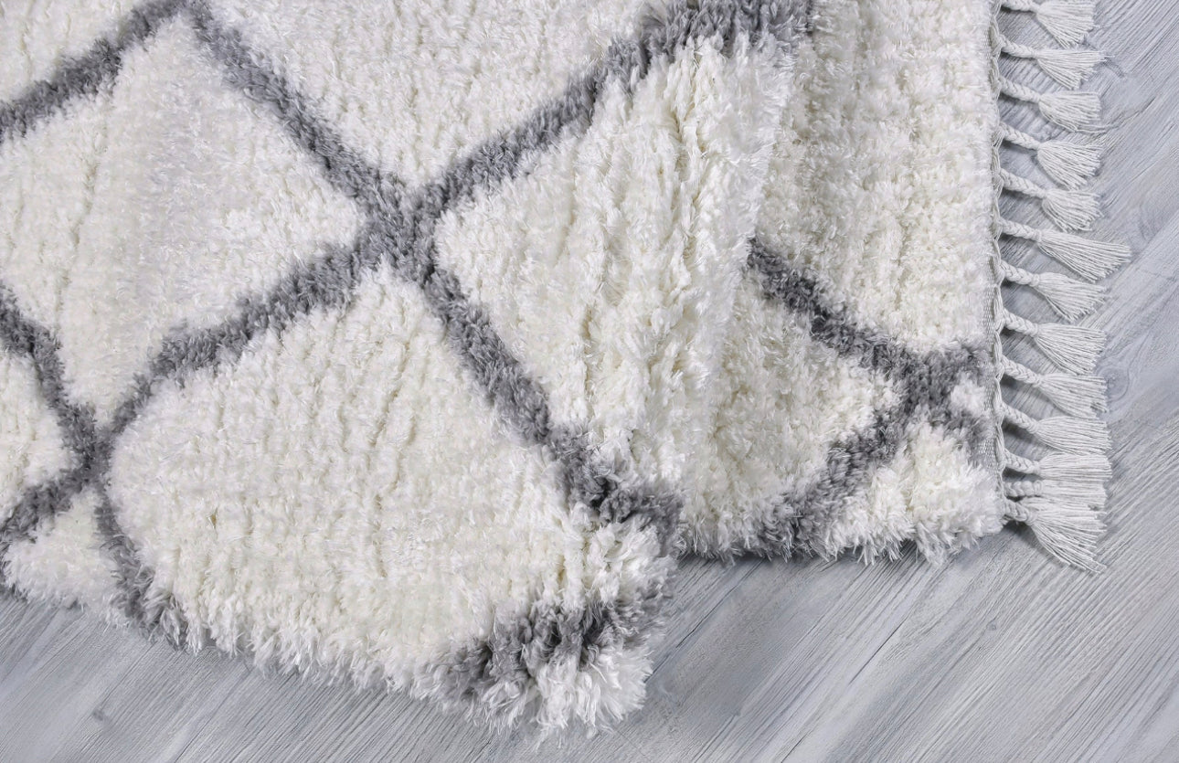Poss Fluffy Design Turkish Area Rug White image 5