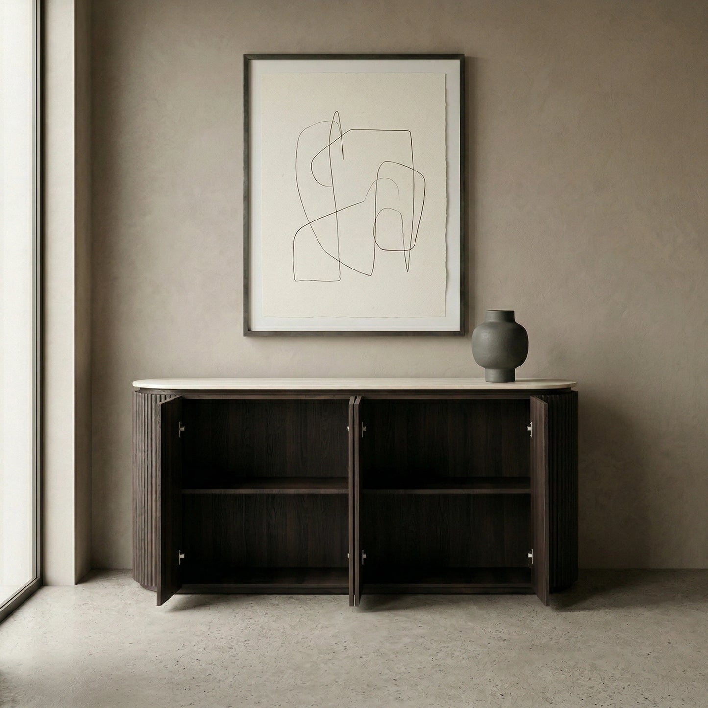 Crete Travertine Marble Top Buffet