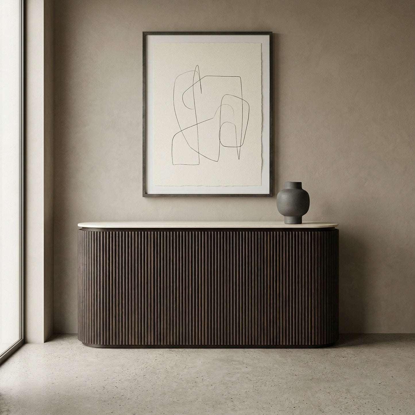 Crete Travertine Marble Top Buffet