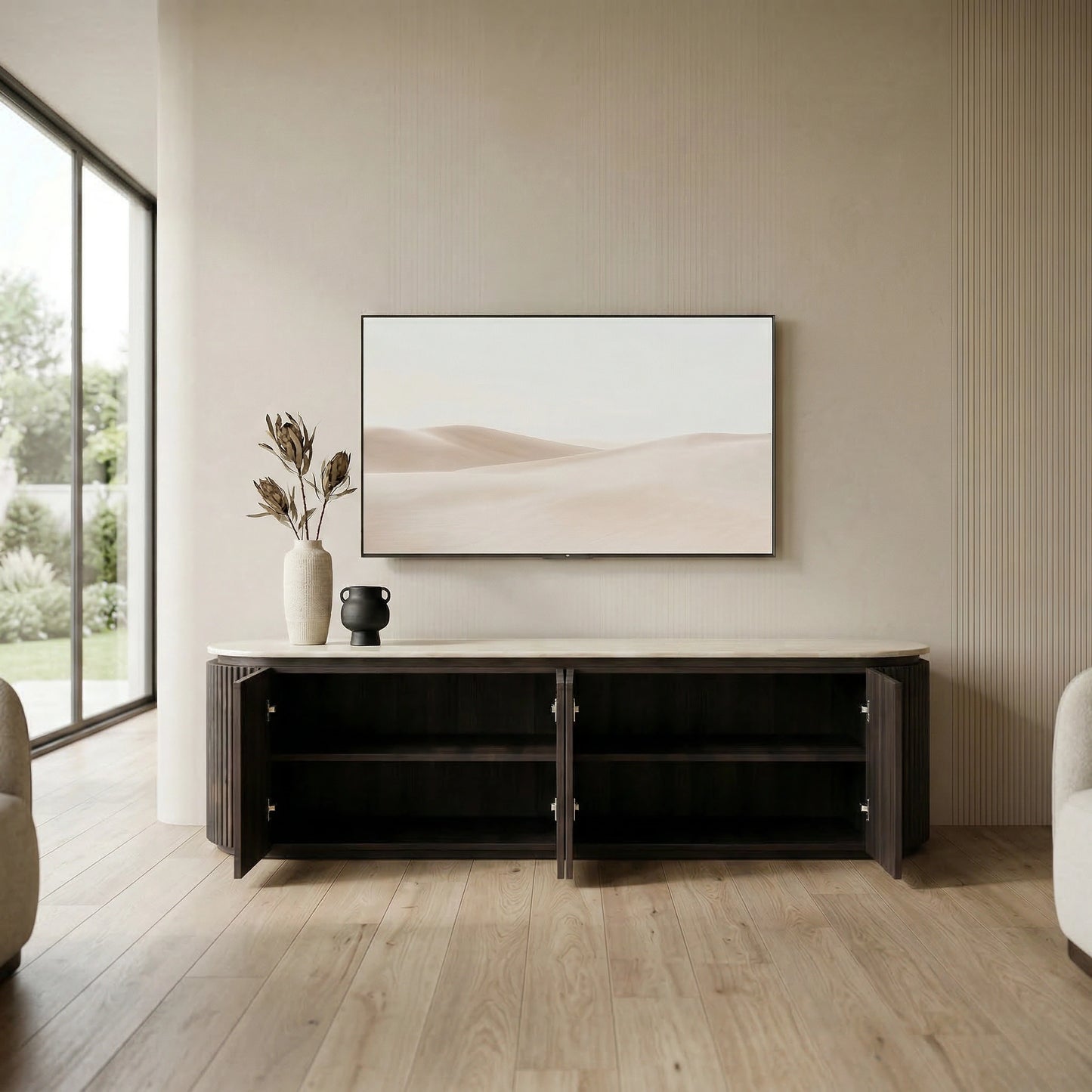 Crete Travertine Marble Tv Unit