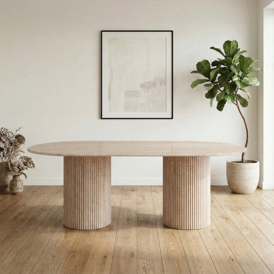 Pompei Travetine Marble Top Oval Dining Table