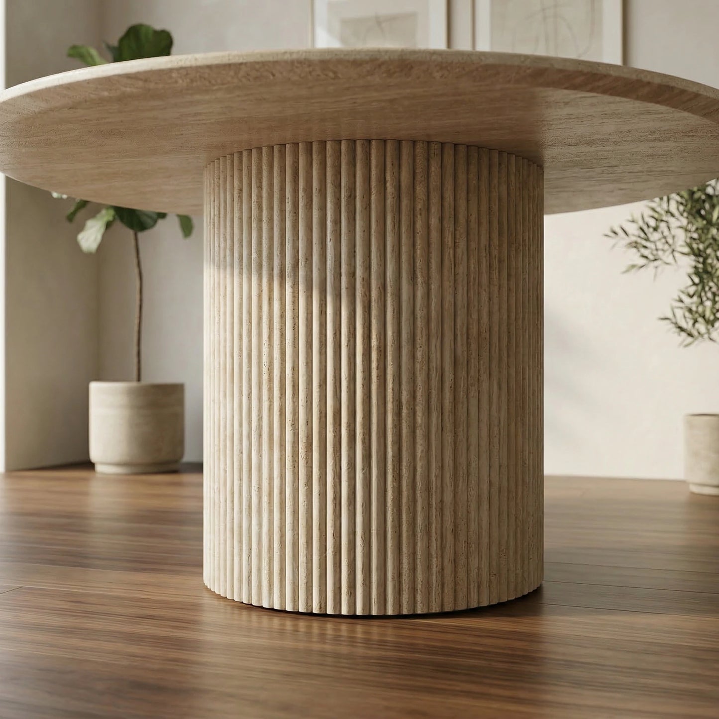 Pompeii Travertine Stone Top Round Dining Table