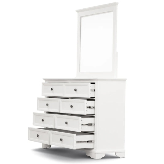 Sala White 8 Drawer Timber Dresser with Mirror