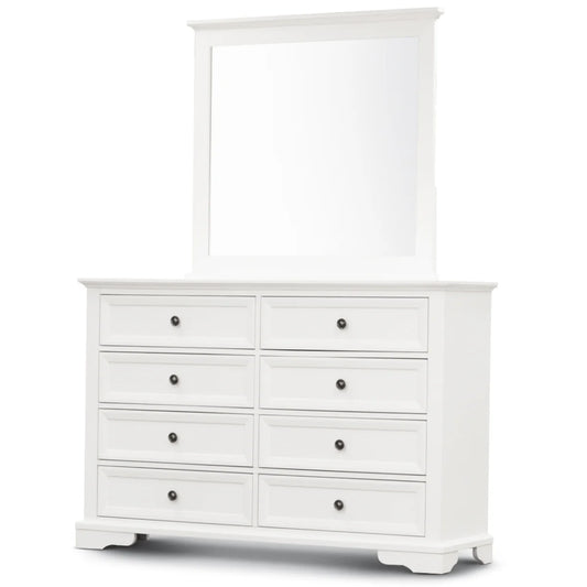 Sala White 8 Drawer Timber Dresser with Mirror