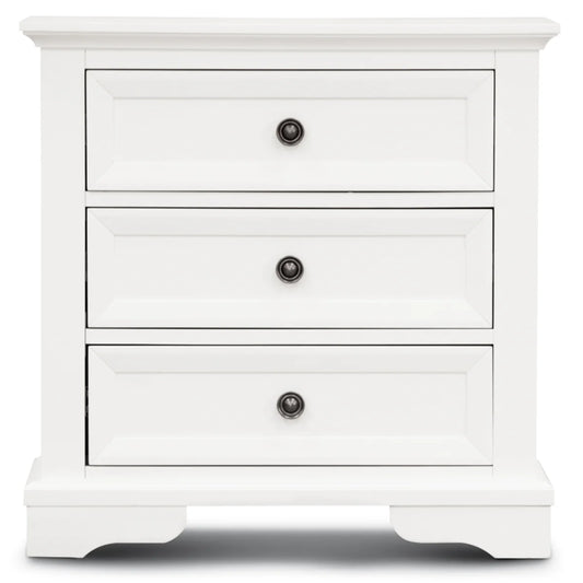 Sala 3 Drawer White Timber Bedside Table