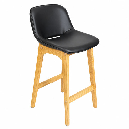 Abbey Eco Leather & Solid Oak Bar Stool in Black