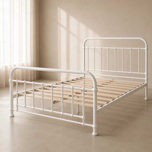 Akira White Metal Bed Frame - DOUBLE