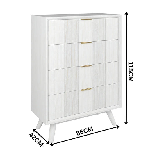 Alena Whitewashed Acacia 4 Drawer Tallboy