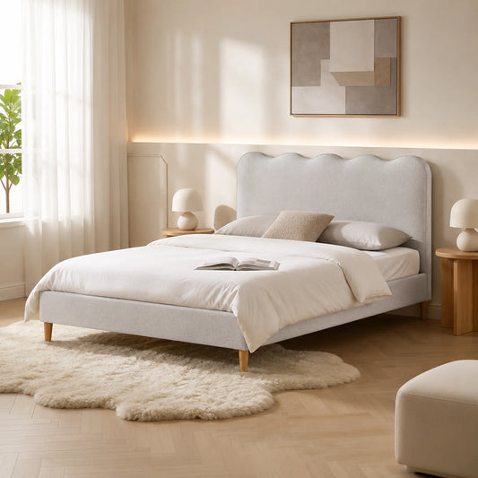 Alexandria Natural Linen-Look Fabric Bed Frame - QUEEN