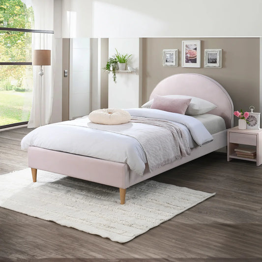Alix Velvet Pink Arch Headboard Bed Frame - KING SINGLE