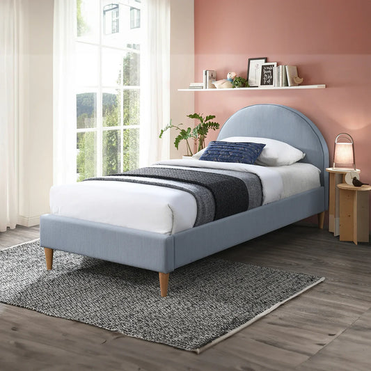 Alix Velvet Blue Arch Headboard Bed Frame - KING SINGLE