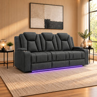 Arena Charcoal 3 seater dual motor electric recliner with padded high backs, cup holders and ambient base lighting