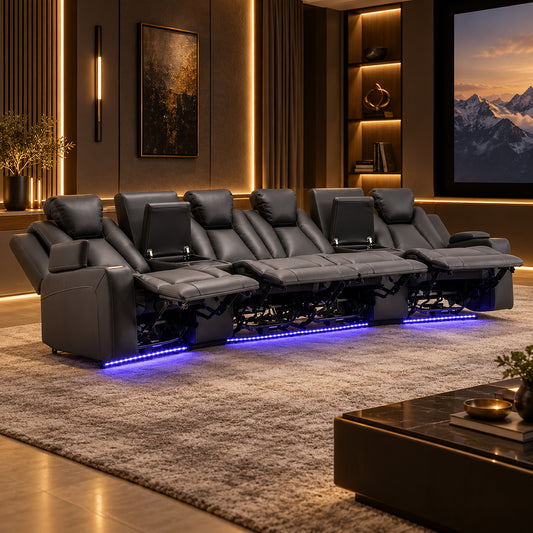 Arena 4 Seater Dual Motor Home Theatre Recliner Suite - Charcoal