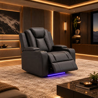Arena Charcoal single seater dual motor electric recliner chair with padded high back, cup holders and ambient base lighting