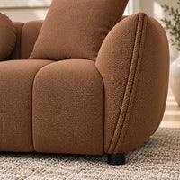 Aria 3 Seater Sofa in Cinnamon with rounded arms, channel detailing and coordinating scatter cushions – fabric detail