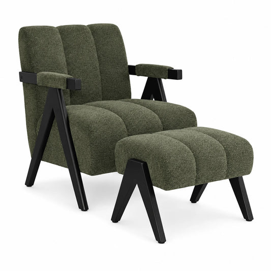 Atlas Fabric Armchair with Stool