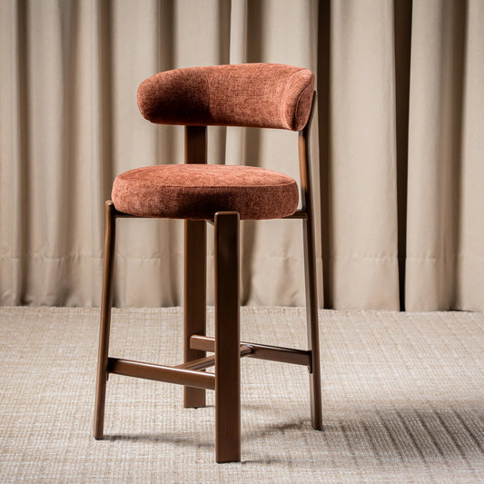 Avila Chenille Bar Stool - Walnut-Look Frame in Rust