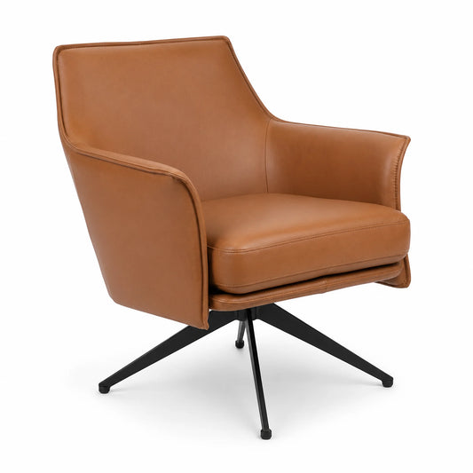 Baril Genuine Leather Swivel Armchair in Mid Brown