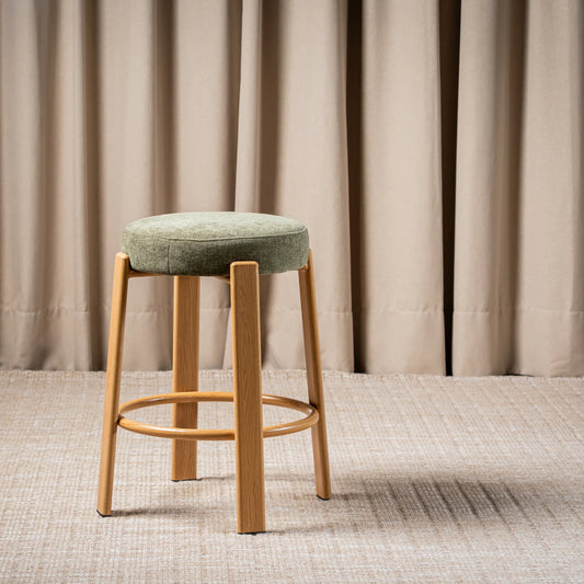 Bergen Chenille Bar Stool - Natural Wood-Look Frame in Olive