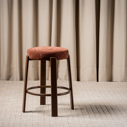 Bergen Chenille Bar Stool - Walnut-Look Frame in Rust