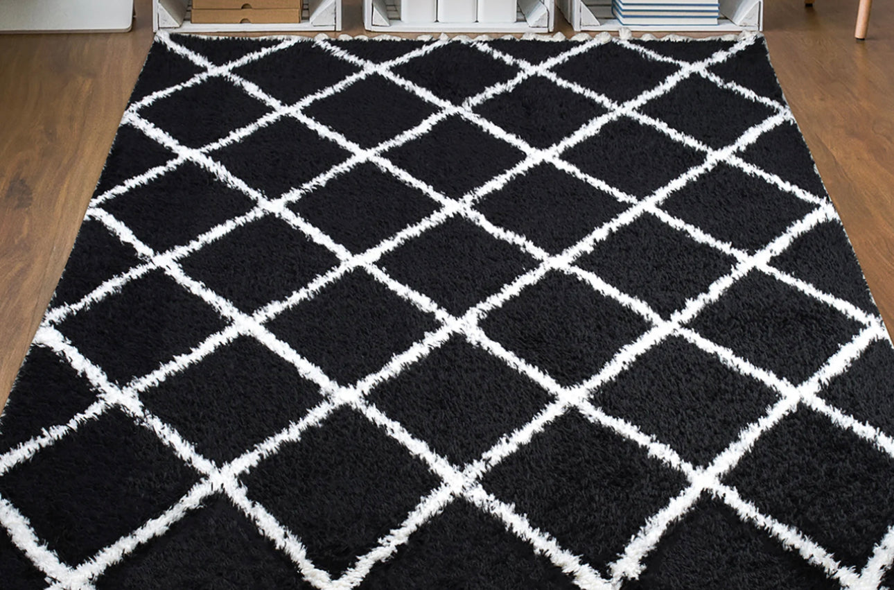 Poss Fluffy Design Turksih Area Rug Black image 2