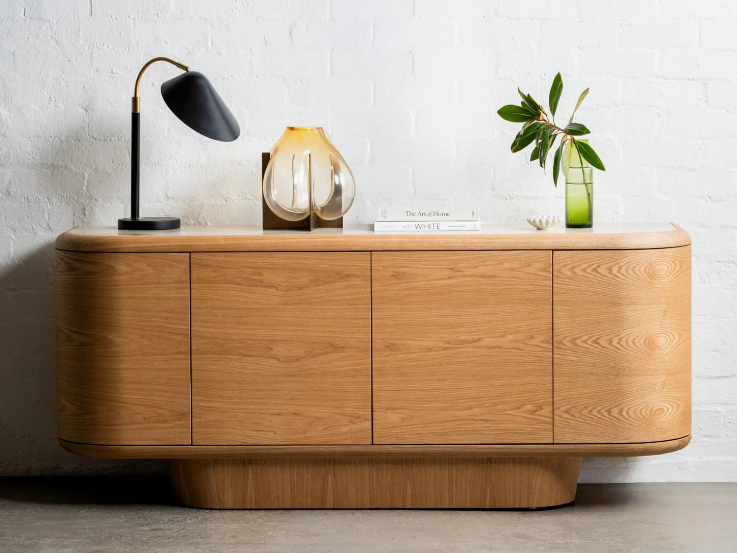 Byron 180cm Taj Mahal ceramic and natural ash veneer buffet – front view