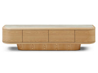Byron 200cm Taj Mahal ceramic and natural ash veneer TV unit – front view