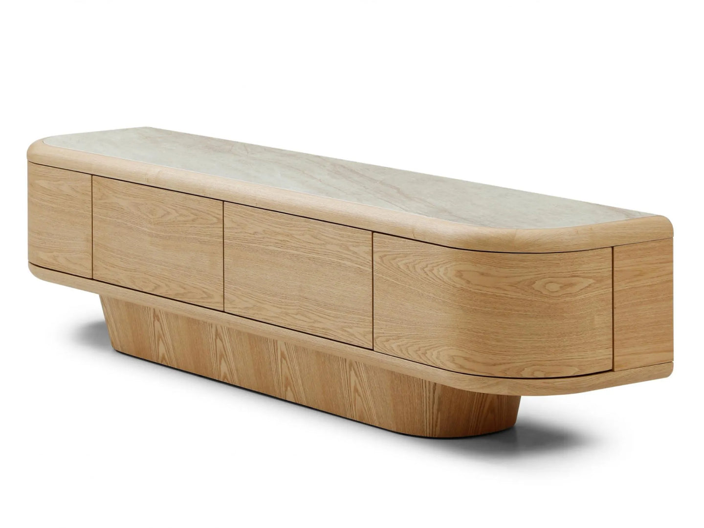 Byron 200cm Taj Mahal ceramic and natural ash veneer TV unit – side view