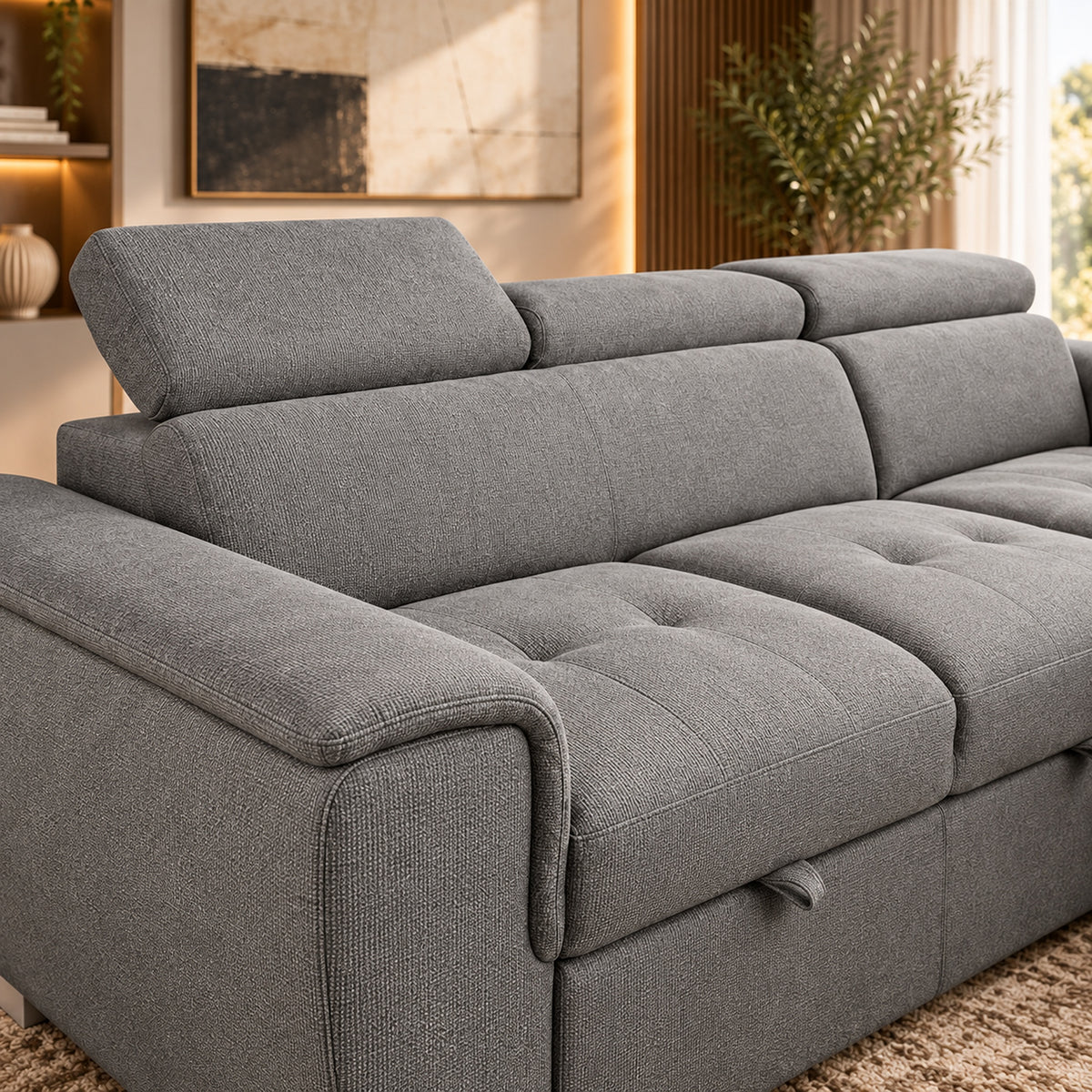 Capri 2 Seater Sofa Bed with Storage Chaise - Grey