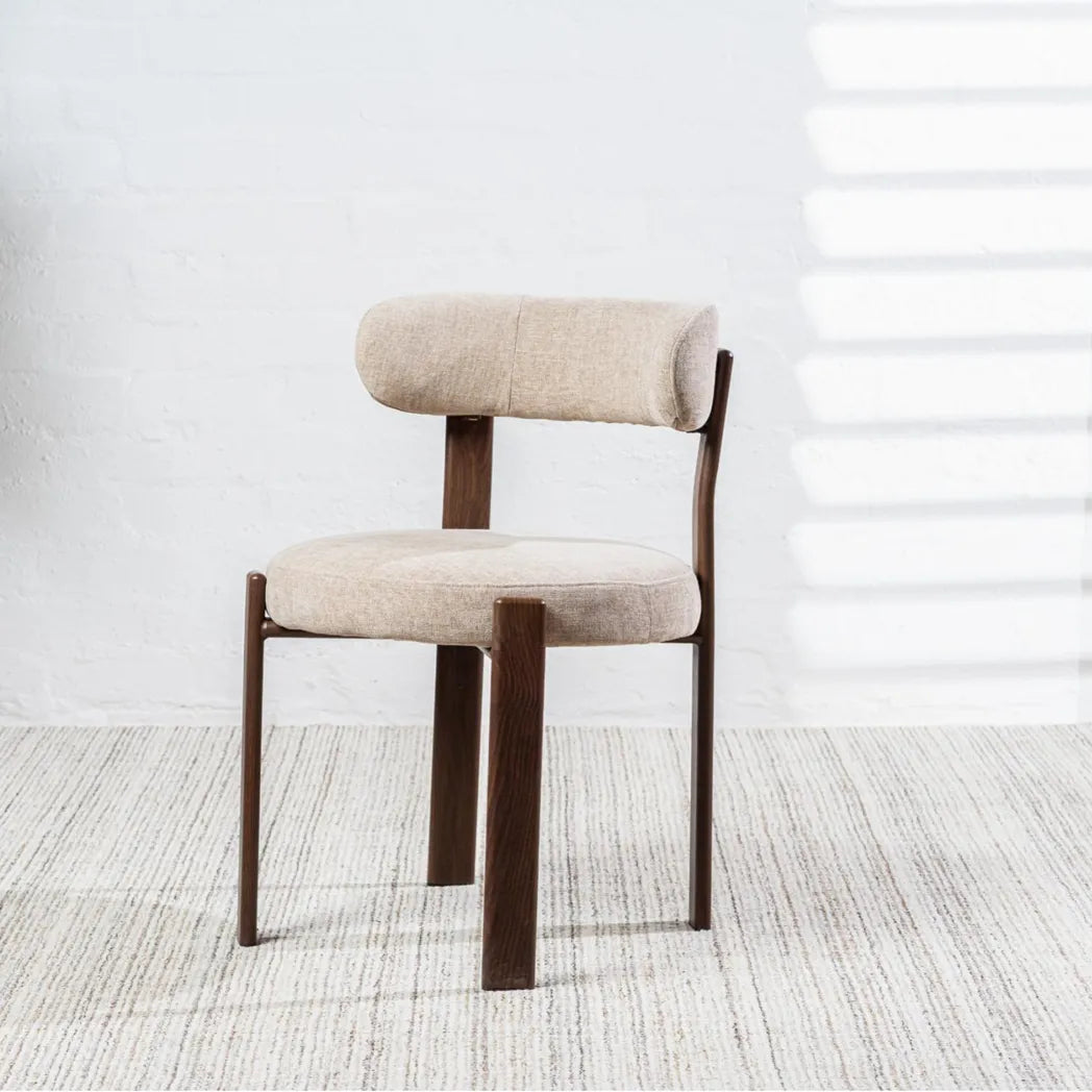 Carmo Chenille Dining Chair Walnut-Look Leg in Beige