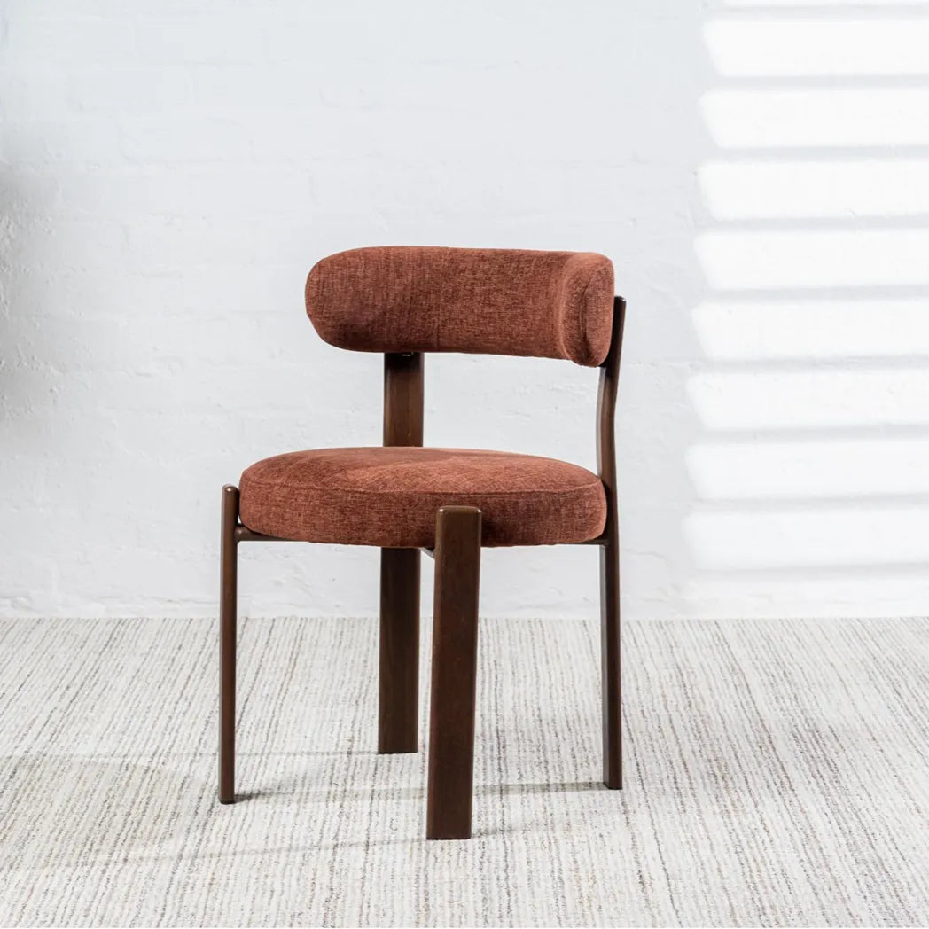Carmo Chenille Dining Chair Walnut-Look Leg in Rust
