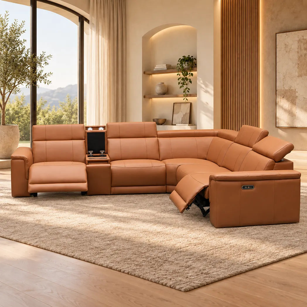 Centara 5 Seater Leather Modular Corner Electric Recliner