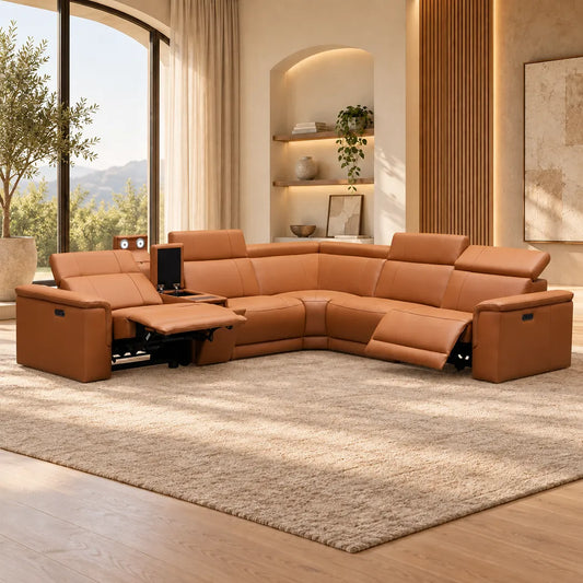 Centara 5 Seater Leather Modular Corner Electric Recliner