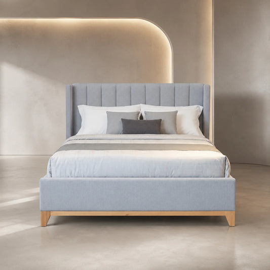 Colmar Light Grey Vertical Channel Fabric Bed Frame - KING