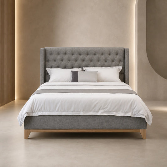 Colmar Dark Grey Buttoned Fabric Bed Frame - KING