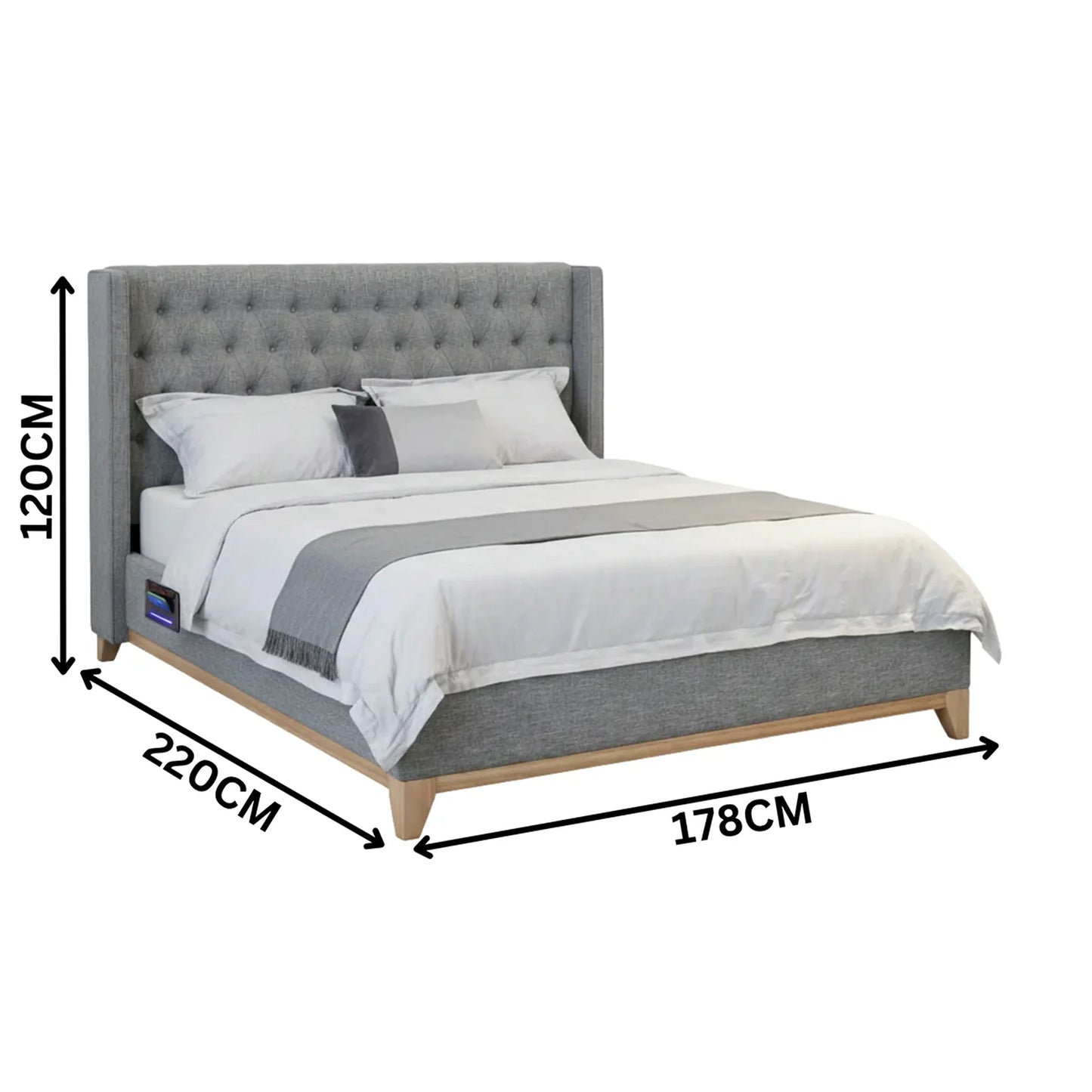 Colmar Fabric Bed Frame Dark Grey Buttoned