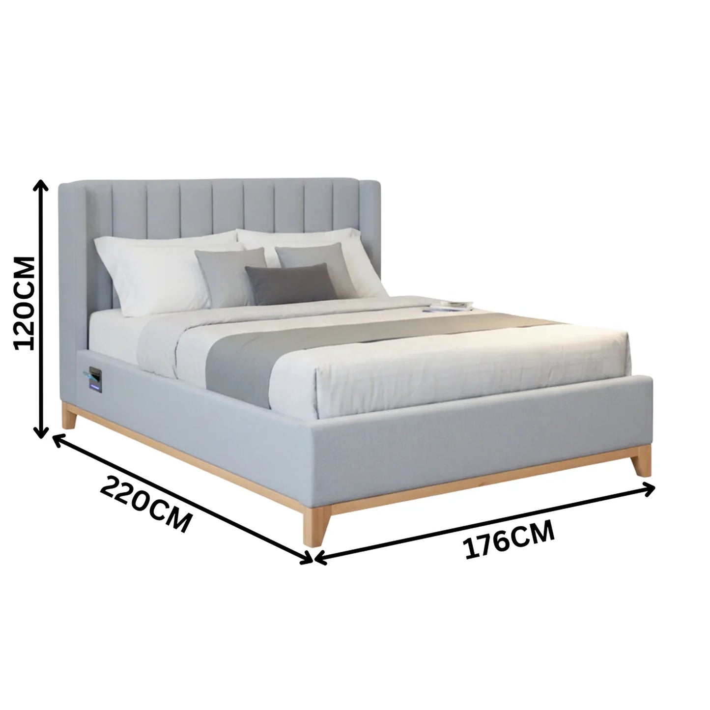 Colmar Fabric Bed Frame Light Grey Vertical Channel
